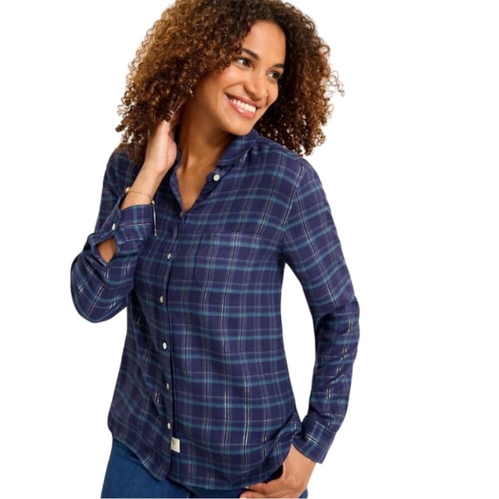 NWT Tommy Bahama Blue Golden Sands Flannel Shirt, Large